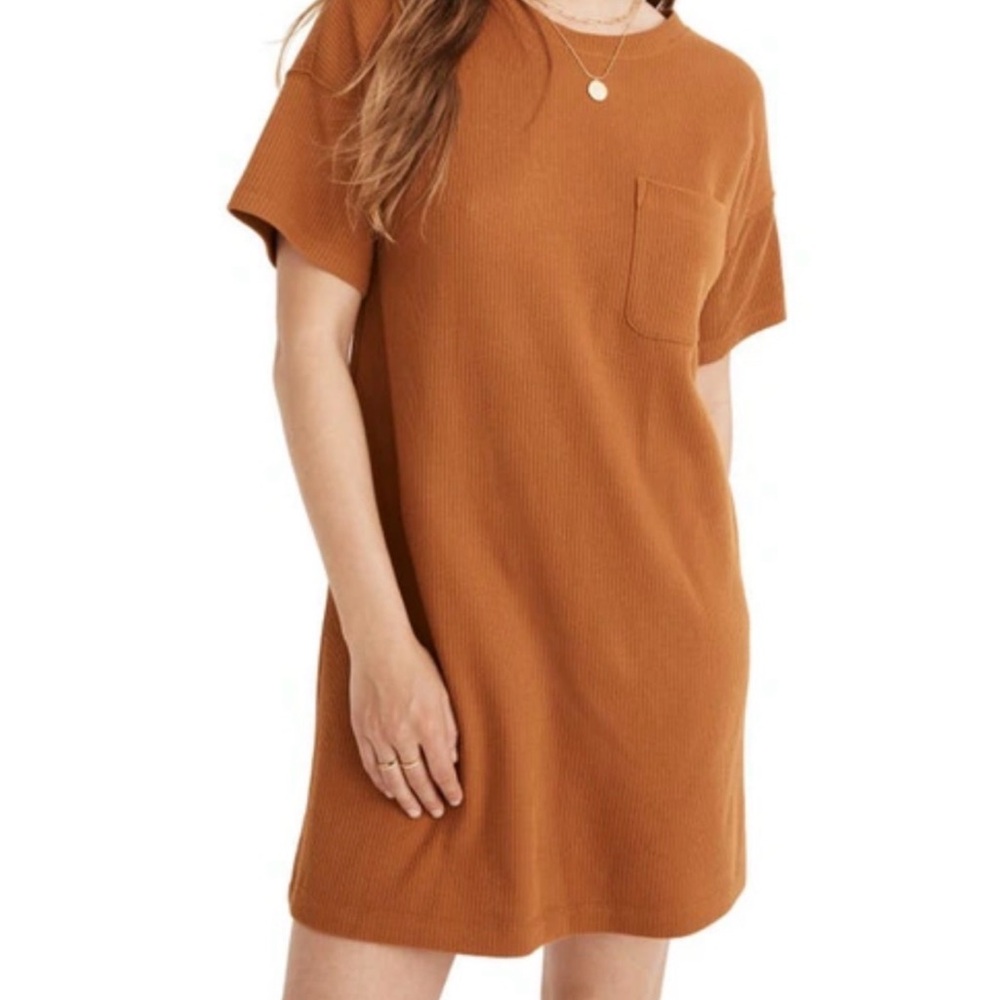 Madewell Ribbed Pocket T-Shirt Dress in Rust